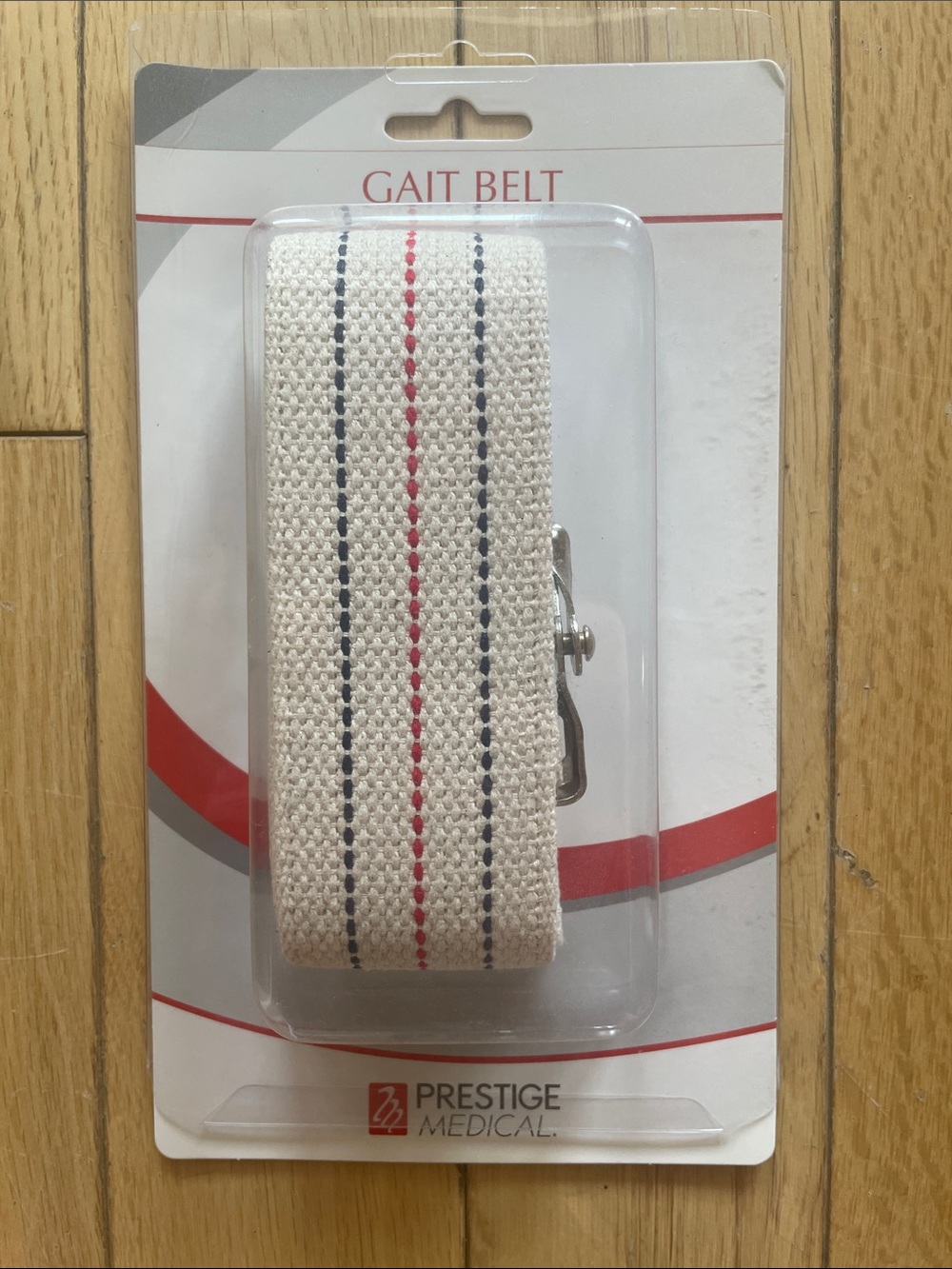 White Gait Belt with Red & Navy Stripes